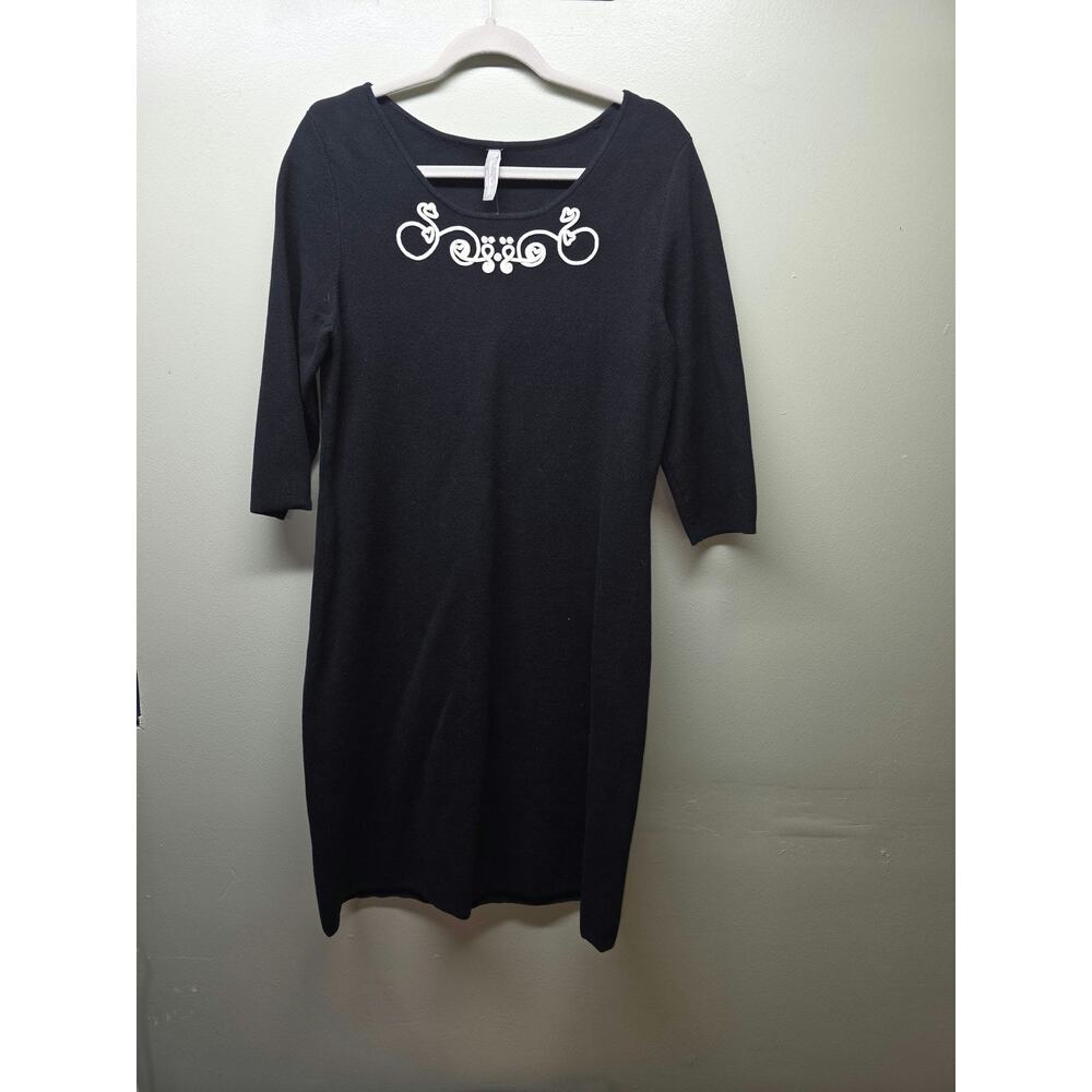 Hanna Anderson Knit Black Dress White Embroidered Scroll